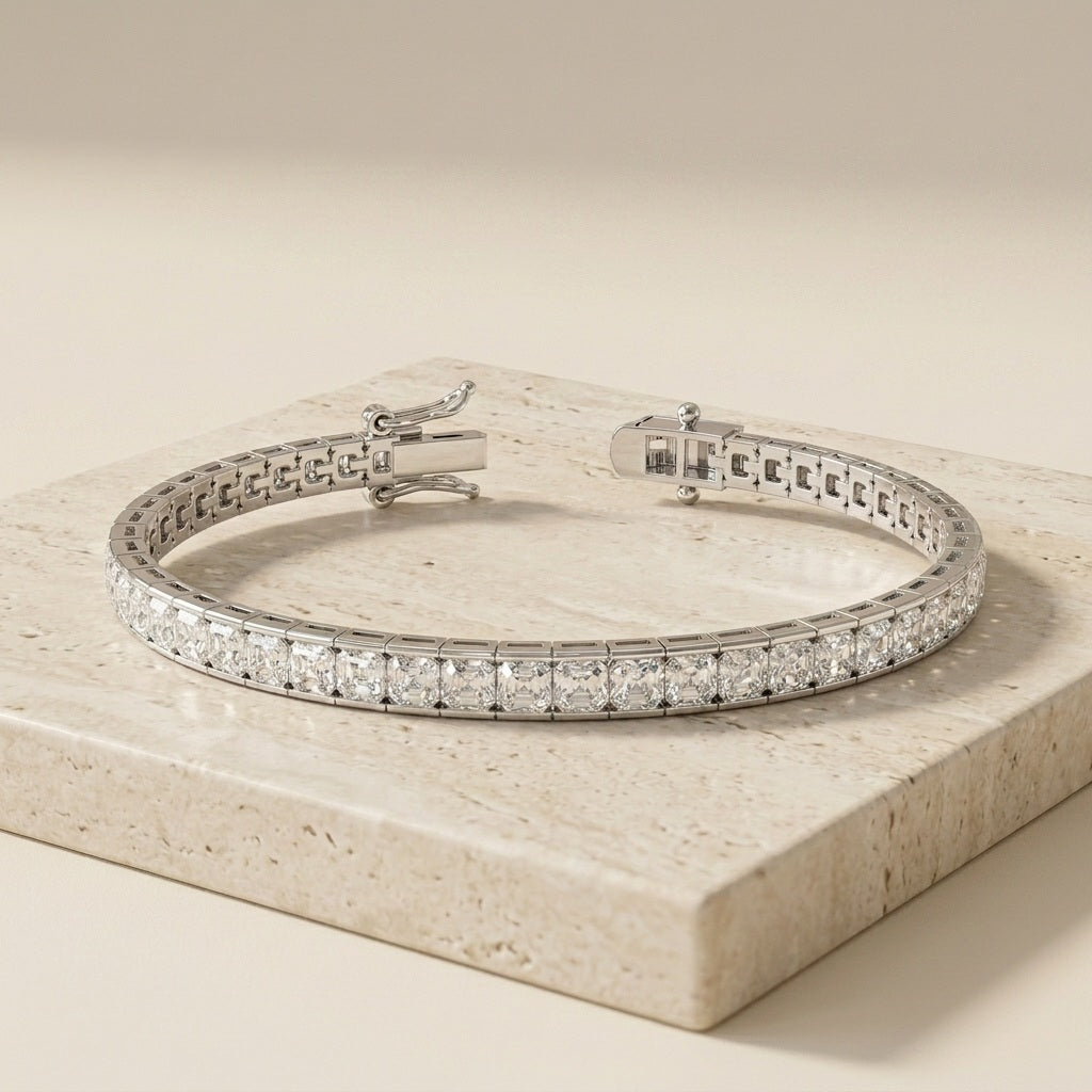 Asscher Diamond Tennis Bracelet for Womens in 18k Gold F/VS 4.00ct - 12.00ct