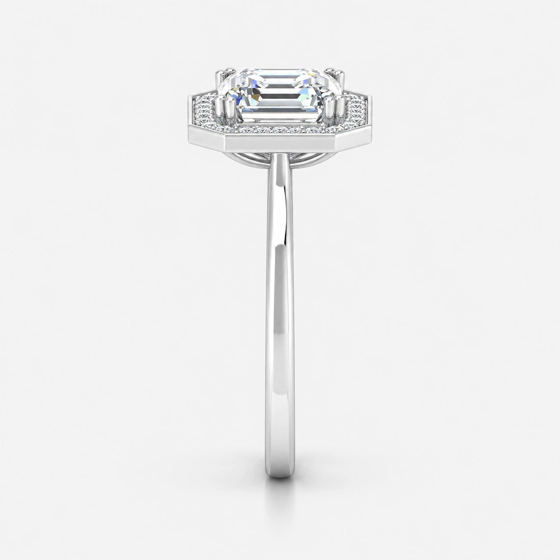 IGI Certified Lab Grown Asscher Cut Diamond with Round Halo Engagement Ring in Gold & Platinum