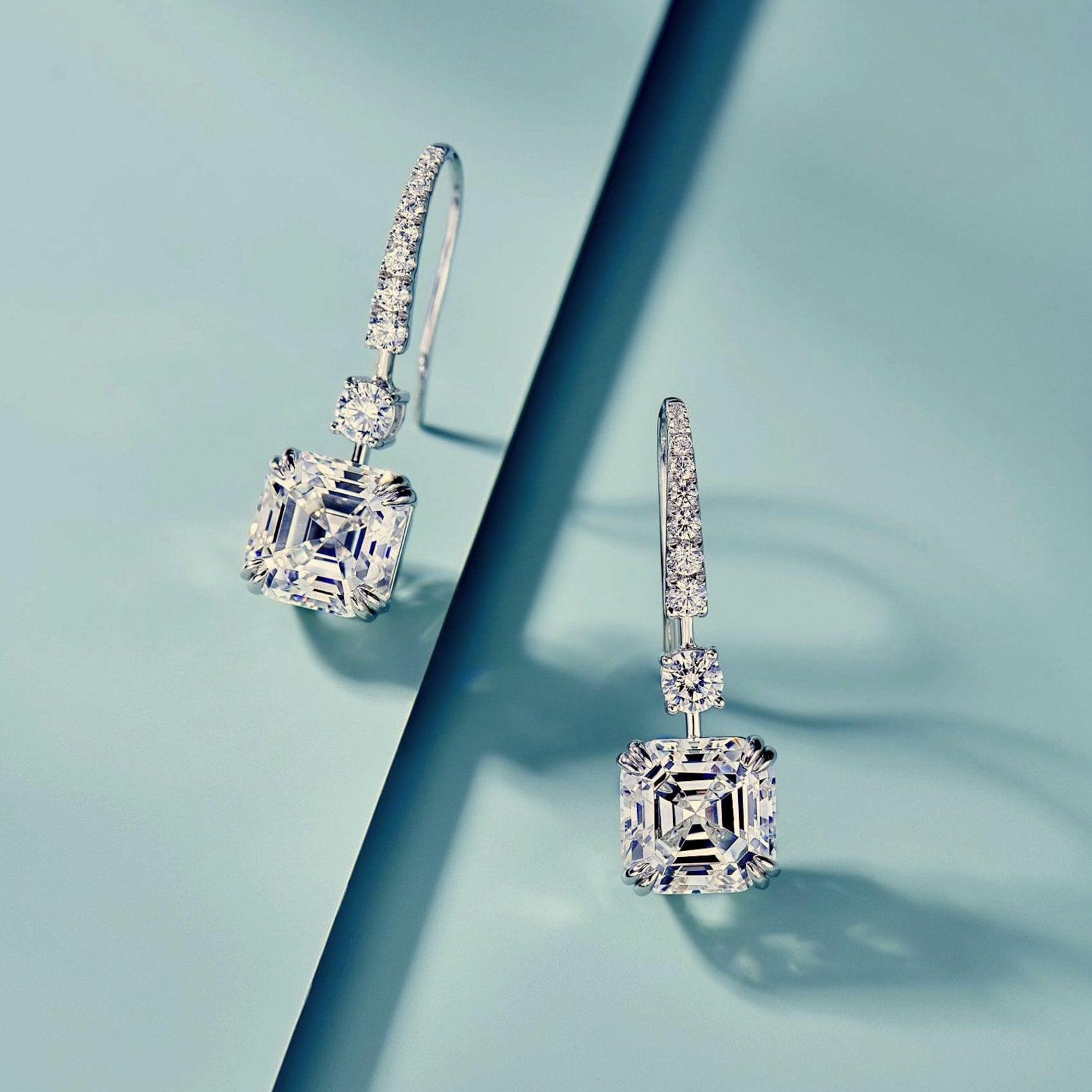 Certified 4.00 Carat D/VS Asscher Lab Diamond Dangle Drop Earrings in 18k White Gold