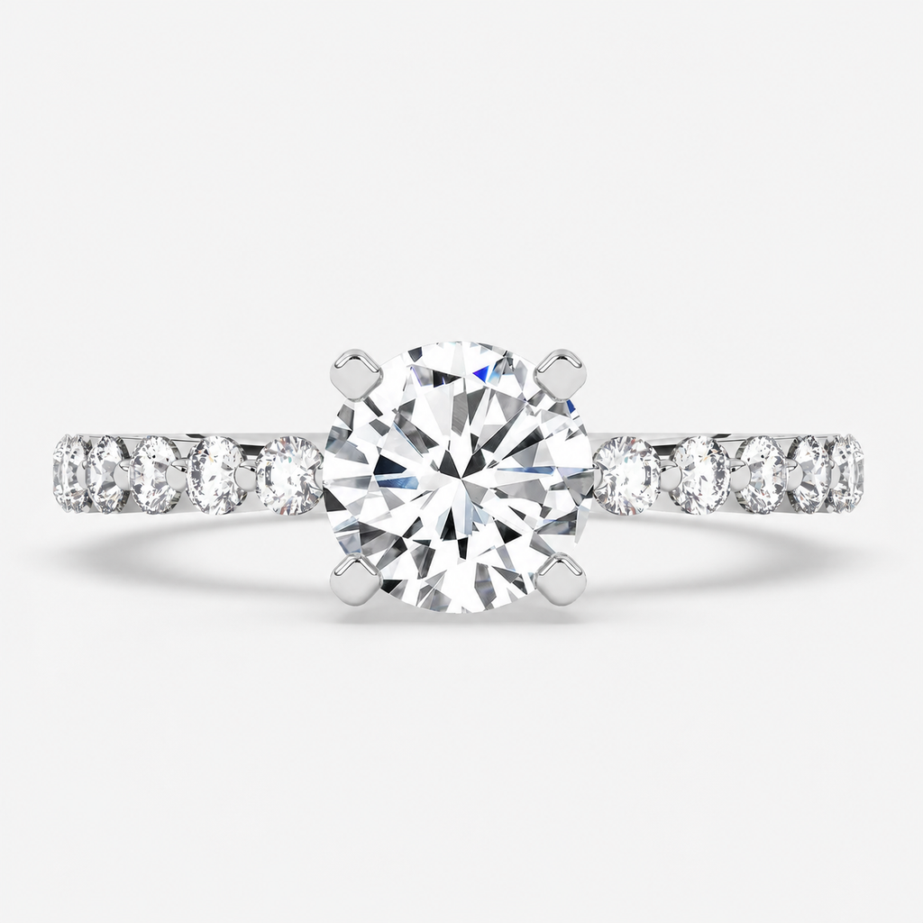 Round Diamond Engagement Ring Platinum Labgrown 2.10 Ct Solitaire with side Diamond