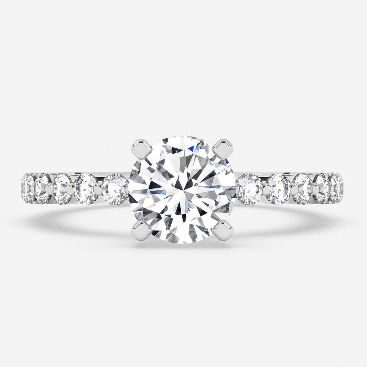Round Diamond Engagement Ring Platinum Labgrown 2.10 Ct Solitaire with side Diamond