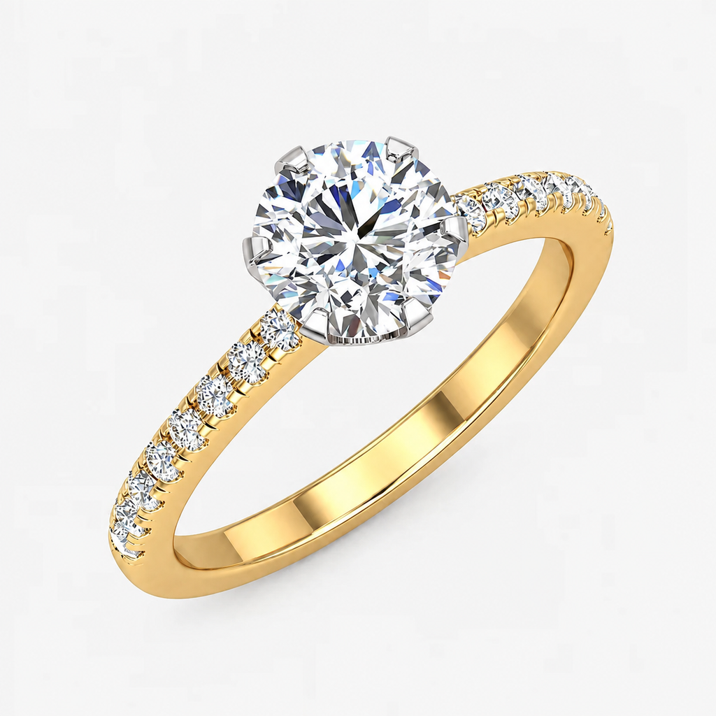 IGI Certified Lab Grown Round Diamond Solitaire Pavé Side-Stone Engagement Ring in Gold & Platinum - 1-5ct