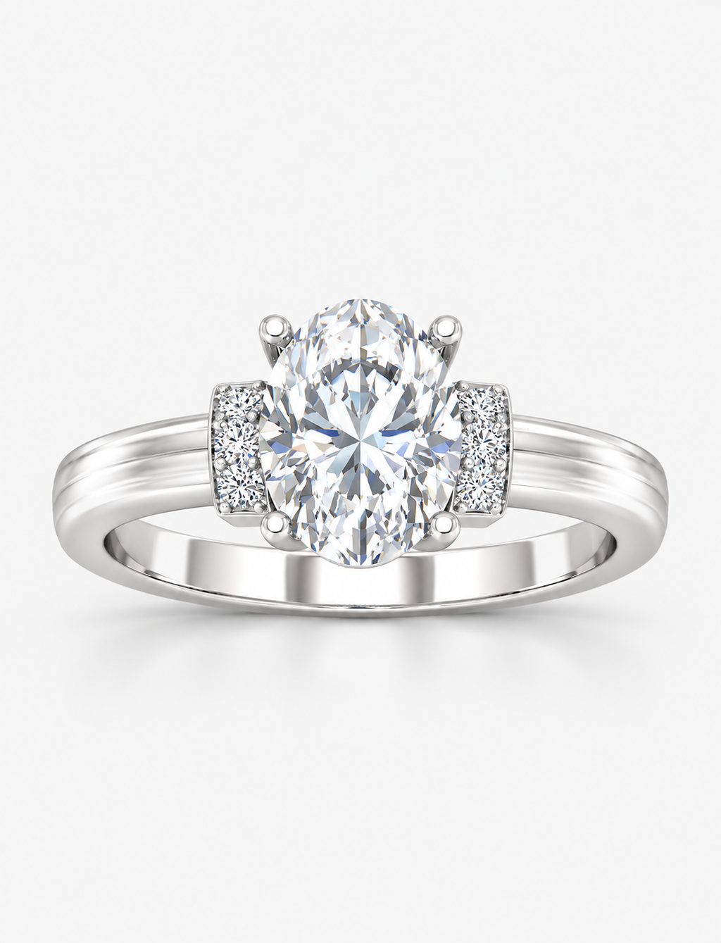 Oval-Cut Lab-Grown Diamond Engagement Ring with Accent Side Stones in Gold & Platinum | 1–5ct