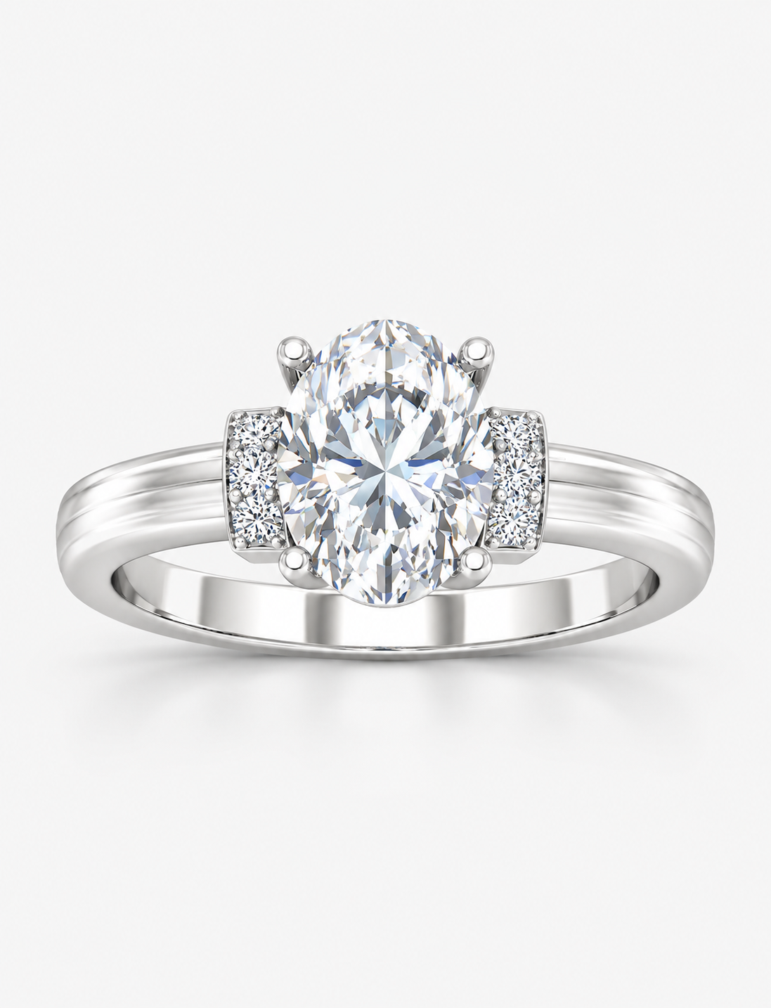 Oval-Cut Lab-Grown Diamond Engagement Ring with Accent Side Stones in Gold & Platinum | 1–5ct