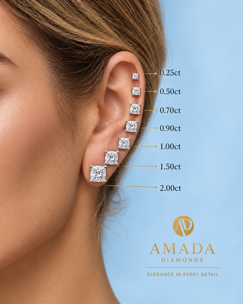 Princess Cut Diamond Stud Earrings E / VVS2 4.00 Carat  IGI Certified Lab Grown Diamond In 9K White Gold