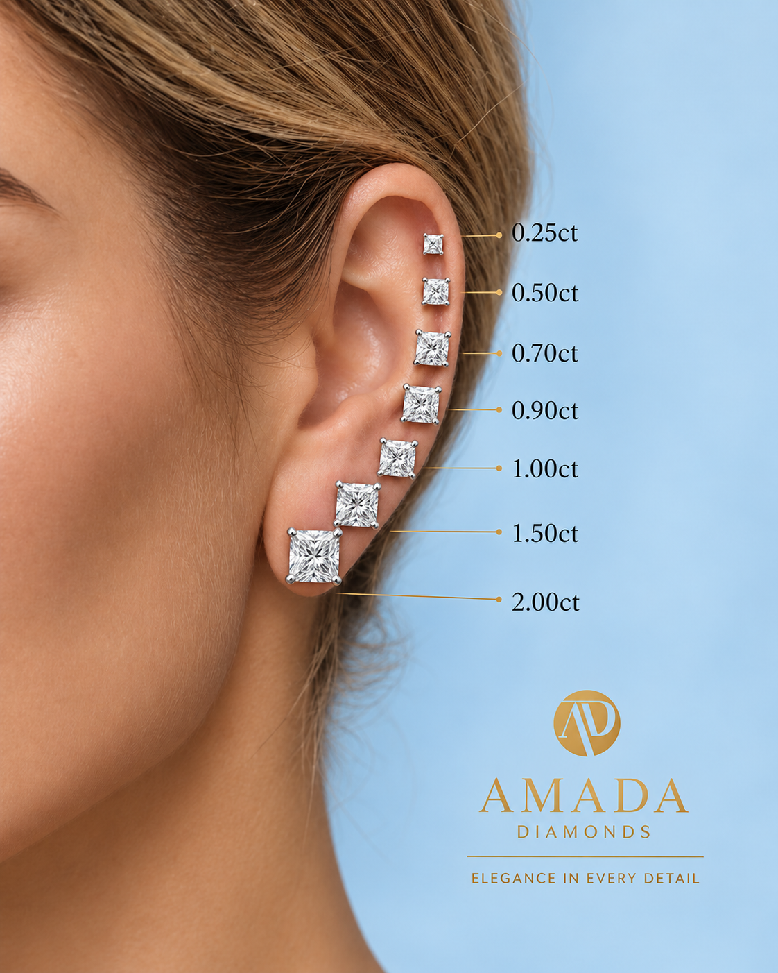 Princess Cut Diamond Stud Earrings E / VVS2 4.00 Carat  IGI Certified Lab Grown Diamond In 9K White Gold