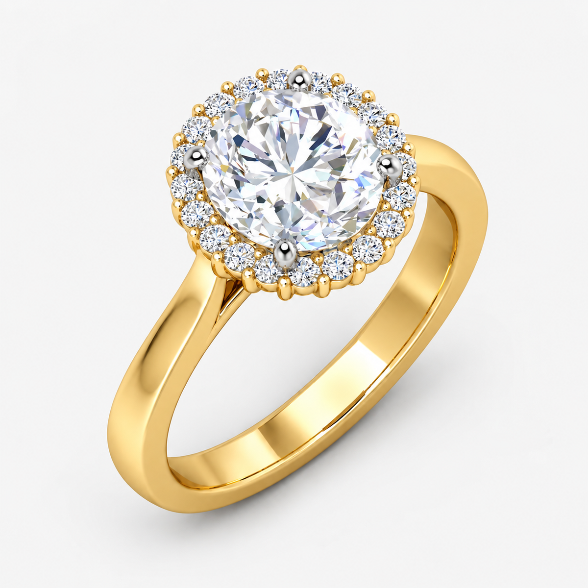 IGI Certified Lab Grown Round Brilliant Cut Halo Engagement Ring in Gold & Platinum – 1–5Ct