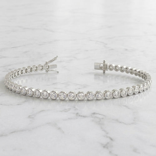 2.50Ct D/VS 100% Natural Round Diamond Bezel Set Bracelet in 18k Gold