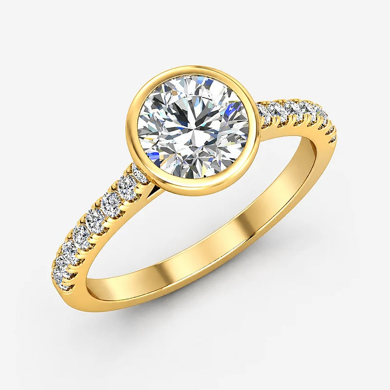 IGI Certified Lab Grown Round Diamond Bezel & Pavé Engagement Ring in Gold & Platinum - 1-5ct