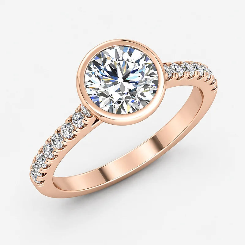 IGI Certified Lab Grown Round Diamond Bezel & Pavé Engagement Ring in Gold & Platinum - 1-5ct
