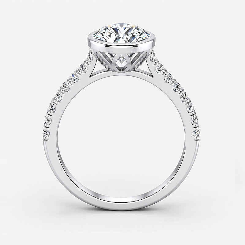 IGI Certified Lab Grown Round Diamond Bezel & Pavé Engagement Ring in Gold & Platinum - 1-5ct