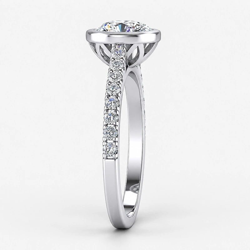 IGI Certified Lab Grown Round Diamond Bezel & Pavé Engagement Ring in Gold & Platinum - 1-5ct