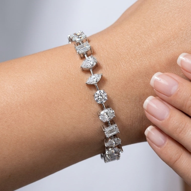 11.15Ct Multi Shape Lab Diamond Tennis Bracelet In 9k White Gold 14grams