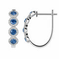 100% Natural Sapphire & Diamond Halo Hoop Earrings in White Gold
