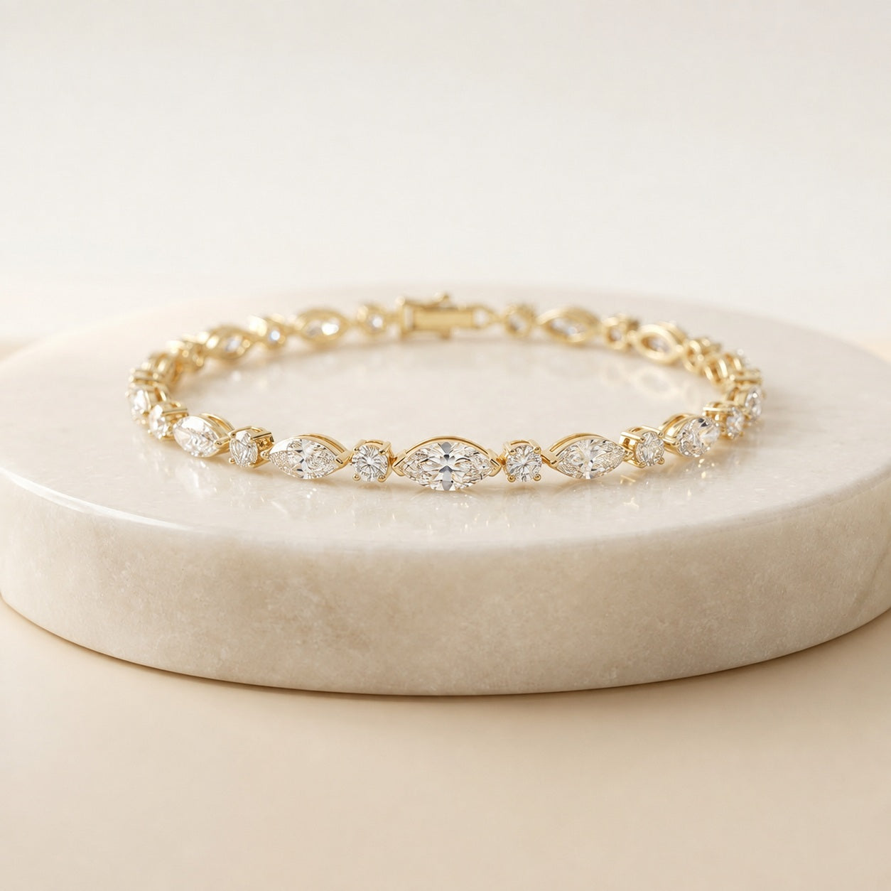 5.00 Carat Marquise and Round Diamond Claw Setting Tennis Bracelet 9k Gold