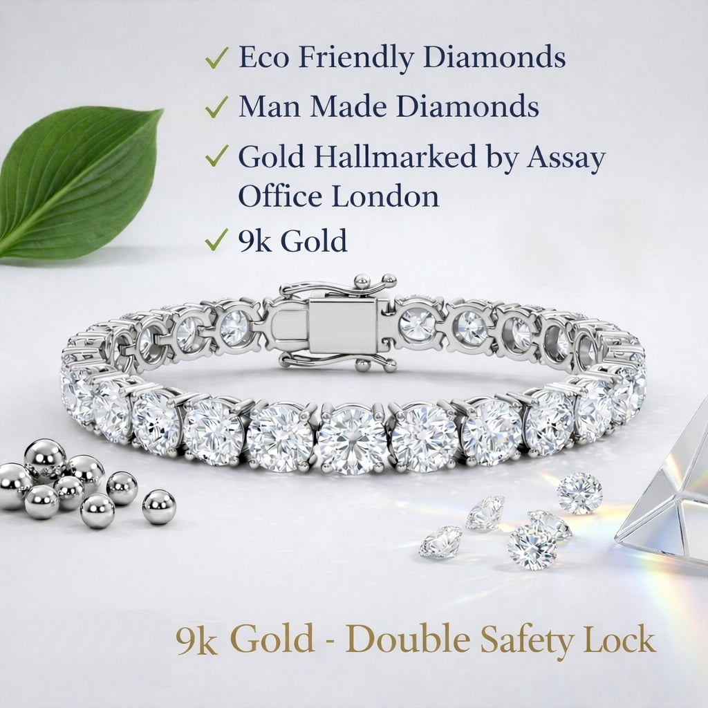D/VS 30.00ct Lab Diamond Claw Set Tennis Bracelet in 9k Gold | 1.1ct Each Diamond
