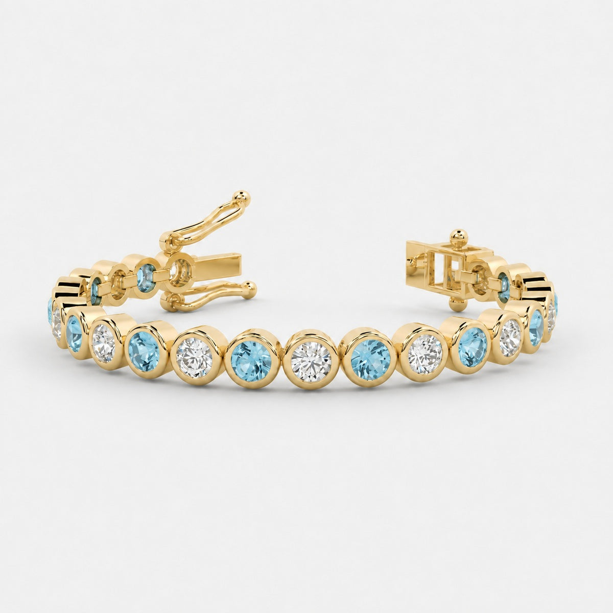 6.00ct Emerald Aquamarine & Diamond Tennis Bracelet - 9k Yellow Gold