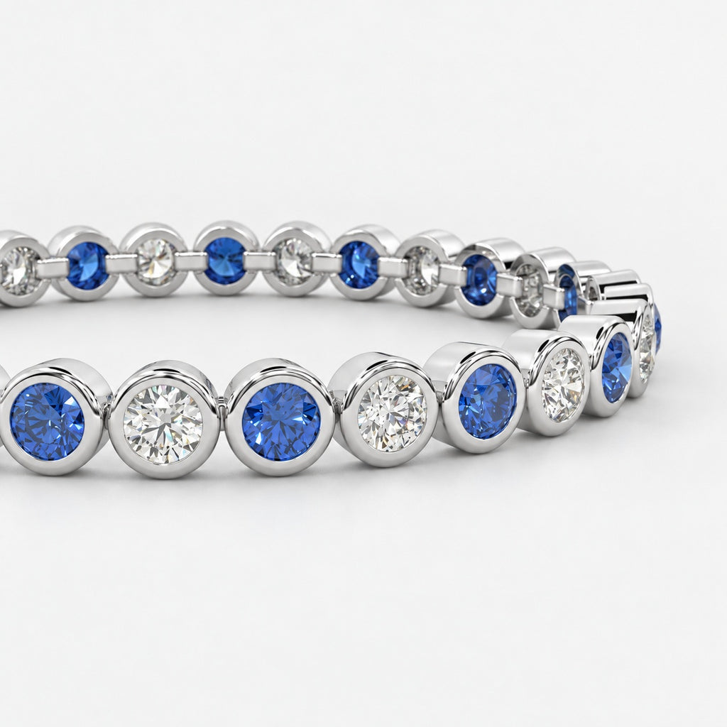 6.00ct Round Sapphire & Diamond Tennis Bracelet - White Gold (Angle View 1)