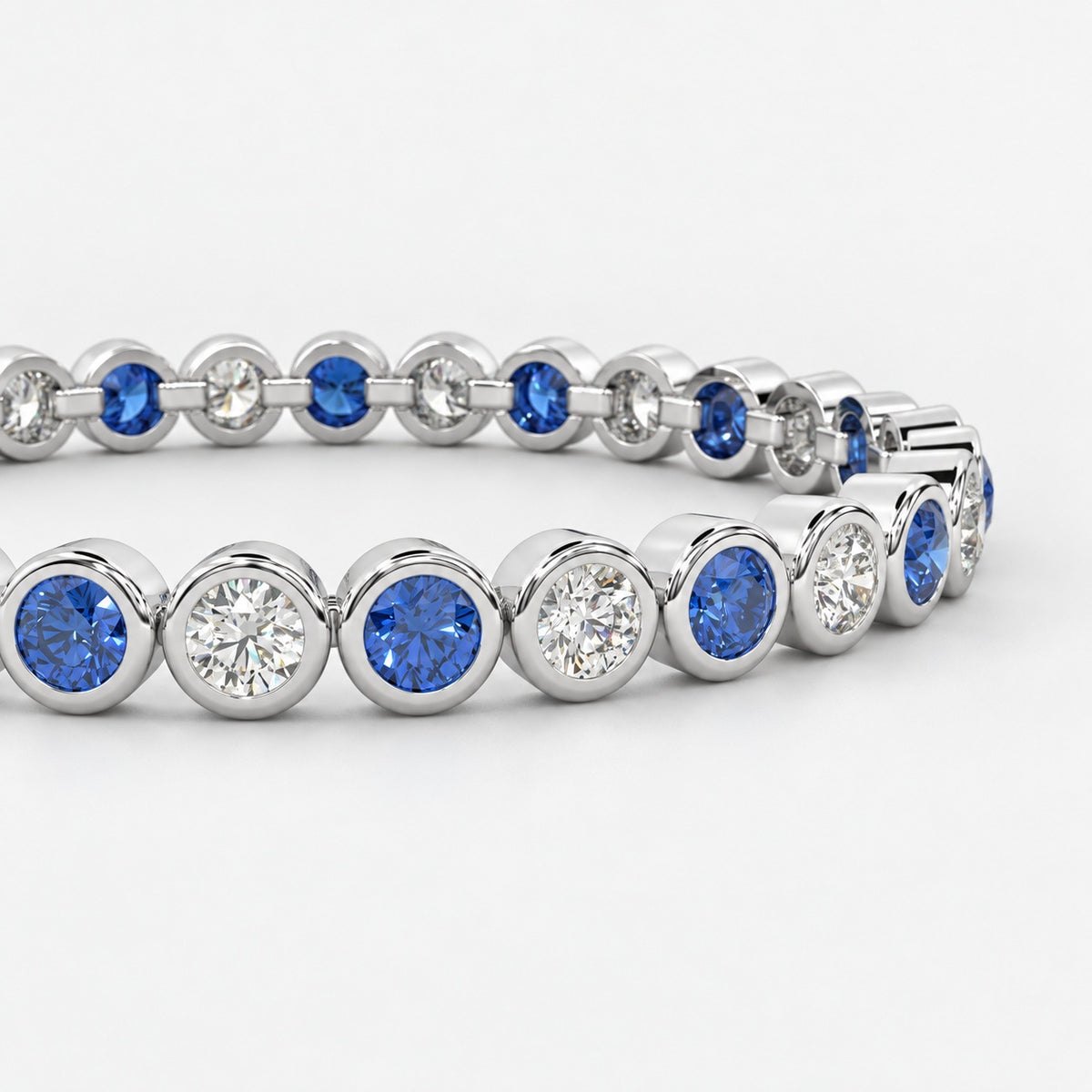 6.00ct Round Sapphire & Diamond Tennis Bracelet - White Gold (Angle View 1)