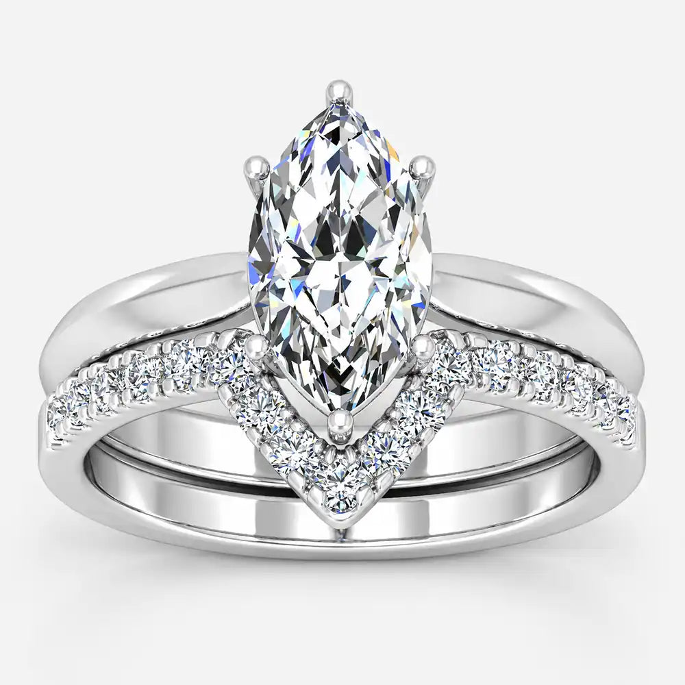 IGI Certified Lab Grown Marquise Side Diamond Engagement Ring with Matching Band in Platinum & Gold - 1-5ct