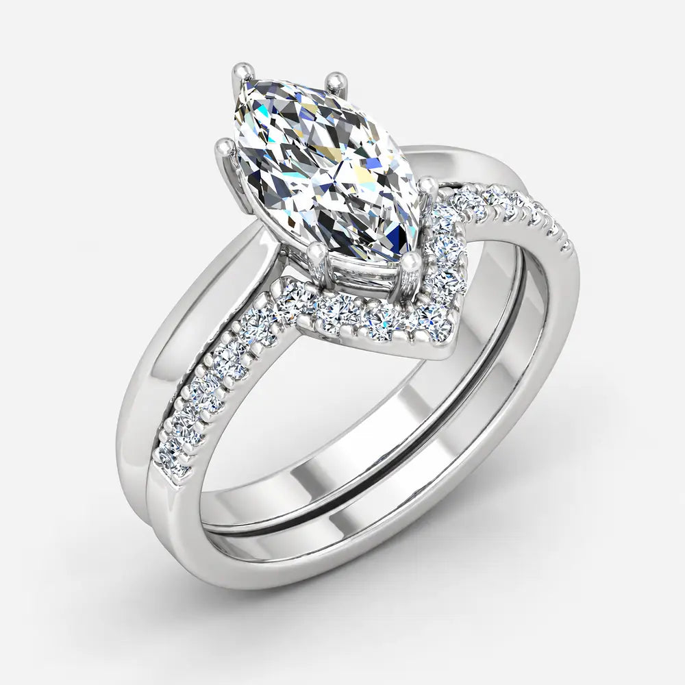 IGI Certified Lab Grown Marquise Side Diamond Engagement Ring with Matching Band in Platinum & Gold - 1-5ct