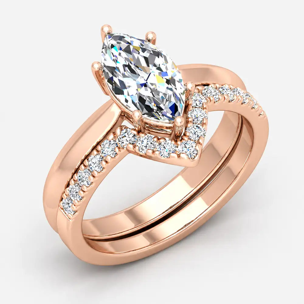 IGI Certified Lab Grown Marquise Side Diamond Engagement Ring with Matching Band in Platinum & Gold - 1-5ct