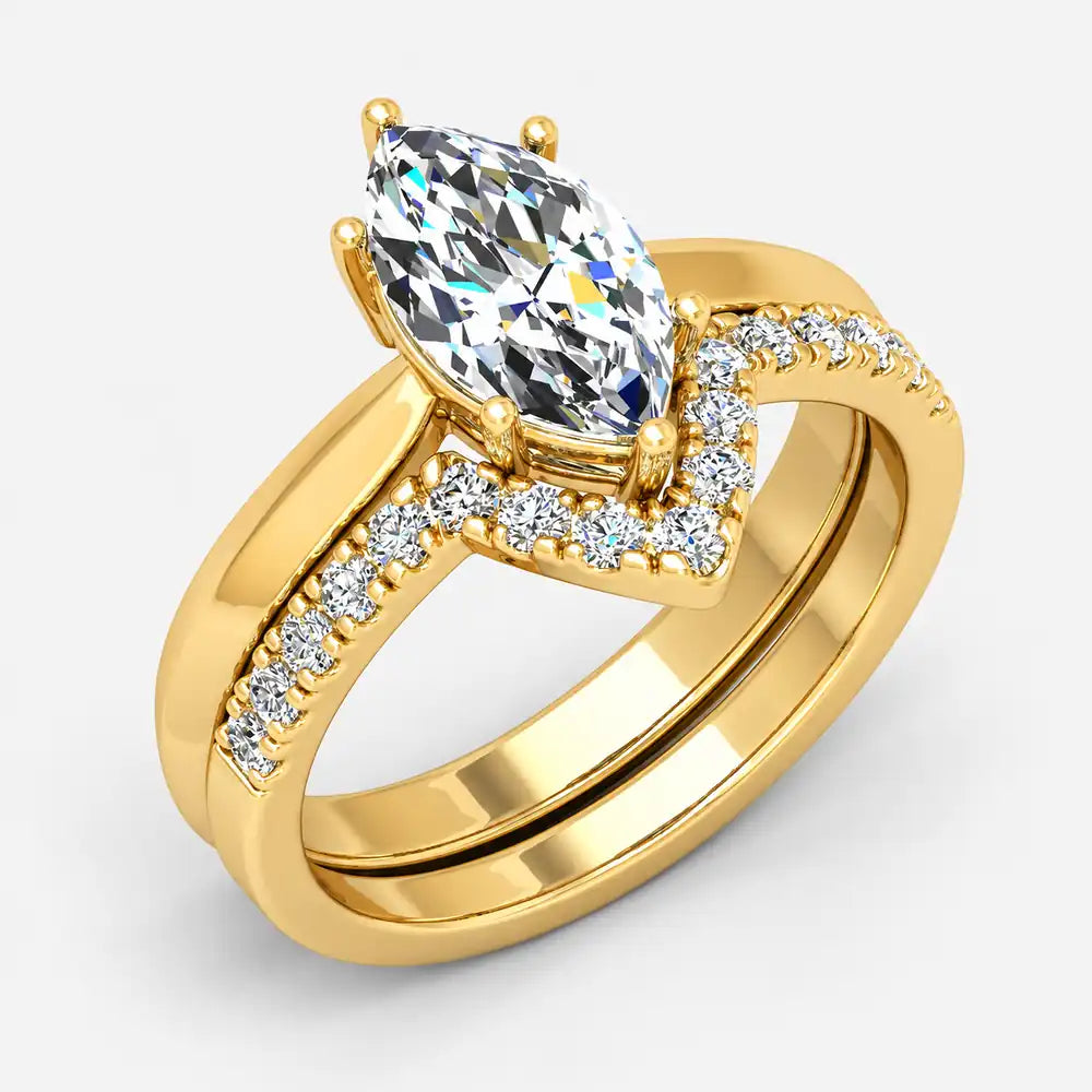 IGI Certified Lab Grown Marquise Side Diamond Engagement Ring with Matching Band in Platinum & Gold - 1-5ct
