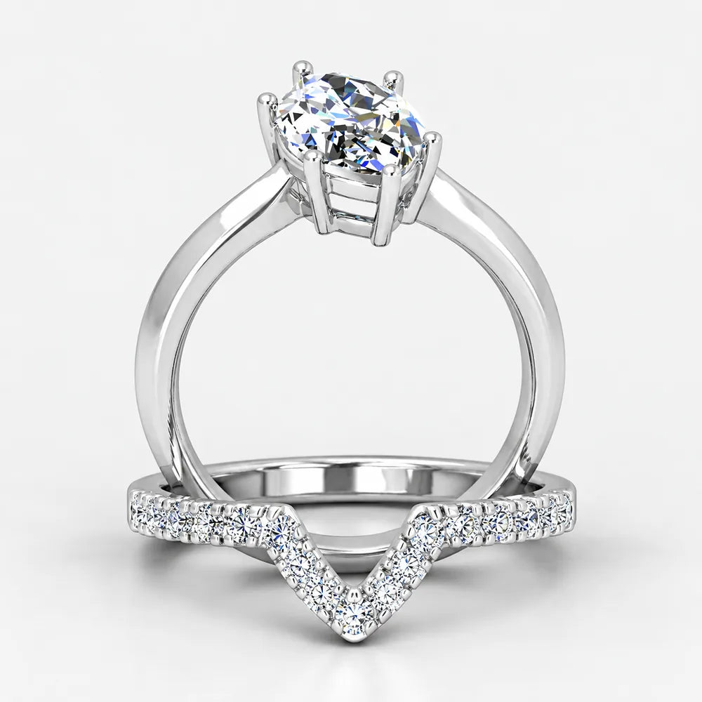 IGI Certified Lab Grown Marquise Side Diamond Engagement Ring with Matching Band in Platinum & Gold - 1-5ct