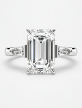 5.70CT Lab Grown Solitaire Emerald Diamond Tapered Baguette Trilogy Ring Platinum