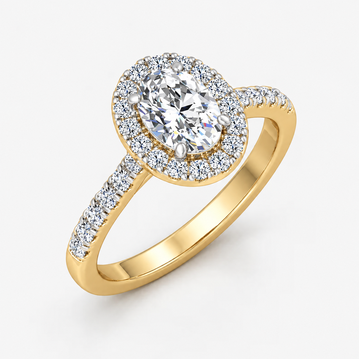 IGI Certified Oval Diamond Pavé Halo Engagement Ring in Platinum & Gold