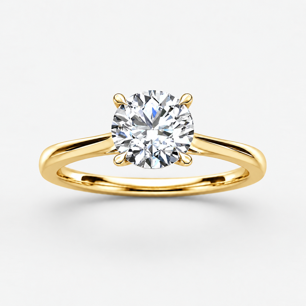 Round Diamond Four Claw Solitaire Engagement Ring Lab Grown in Gold & Platinum