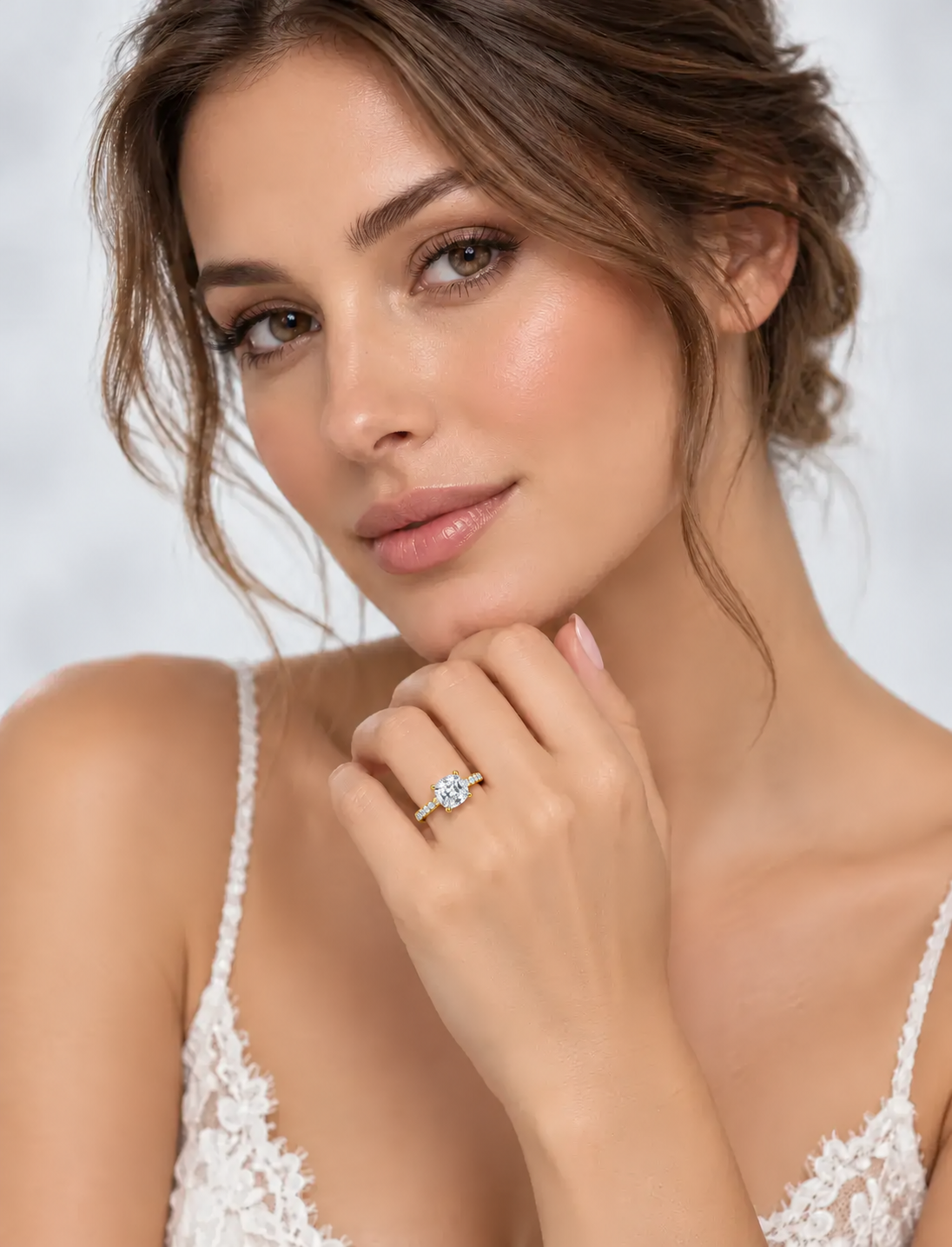Radiant Cut Solitaire Ring IGI Lab Grown Classic with Concealed Under-Halo in 18K Yellow Gold