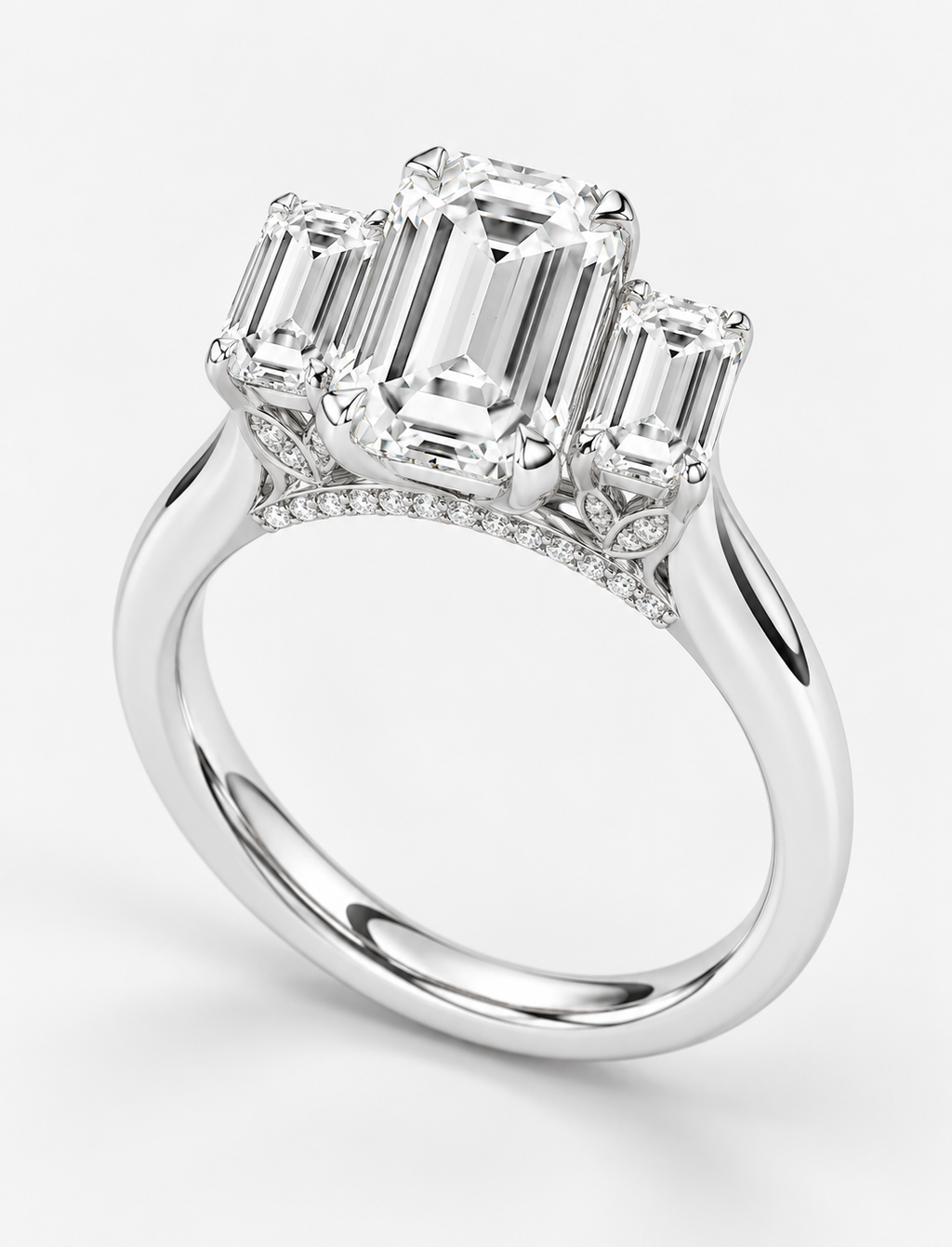2.50CT Lab Grown Solitaire Emerald Diamond Trilogy Ring Platinum