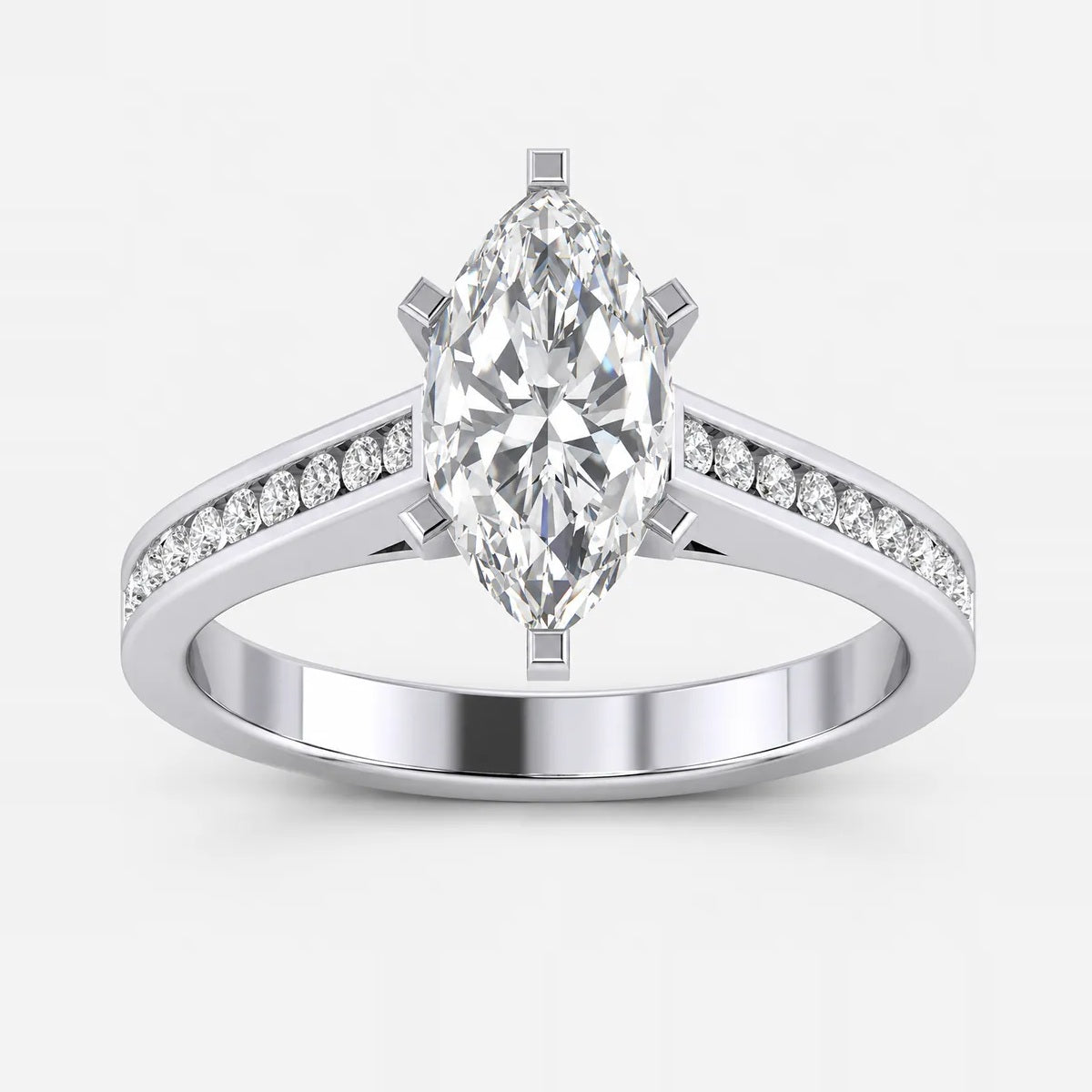 IGI Certified Marquise Cut & Round Side Diamond Channel Set Engagement Ring in Platinum & Gold