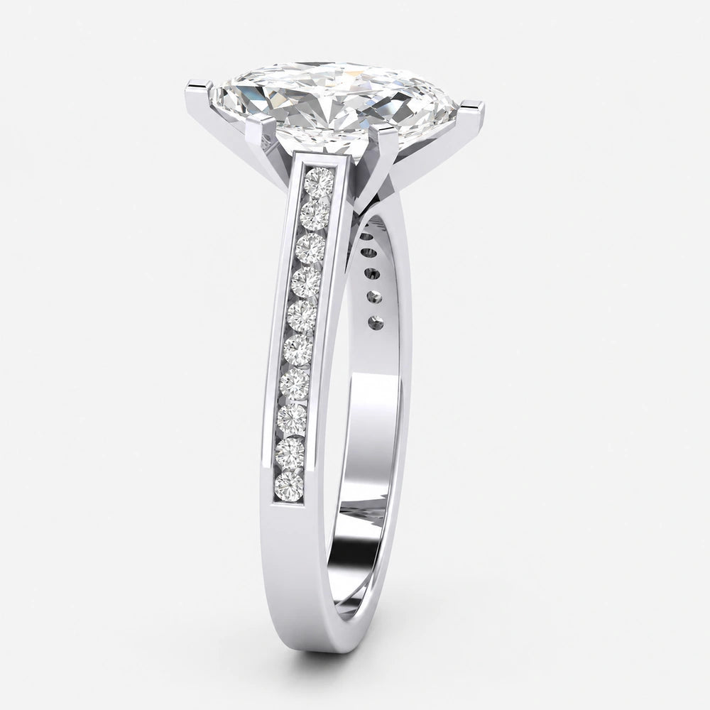IGI Certified Marquise Cut & Round Side Diamond Channel Set Engagement Ring in Platinum & Gold
