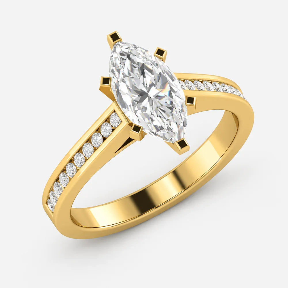 IGI Certified Marquise Cut & Round Side Diamond Channel Set Engagement Ring in Platinum & Gold
