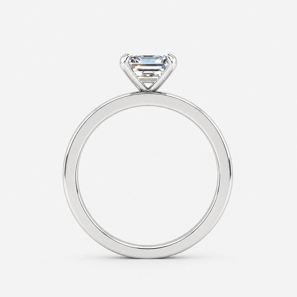 IGI Certified Lab Grown Four-Prong Asscher Cut Diamond Engagement Ring with Channel-Set Band in Gold & Platinum – 1–4Ct