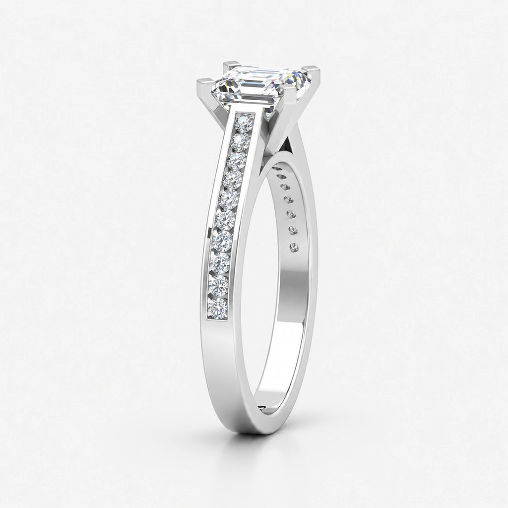 IGI Certified Lab Grown Classic Asscher-Cut Diamond with Round Channel-Set Engagement Ring in Gold & Platinum – 1–4Ct
