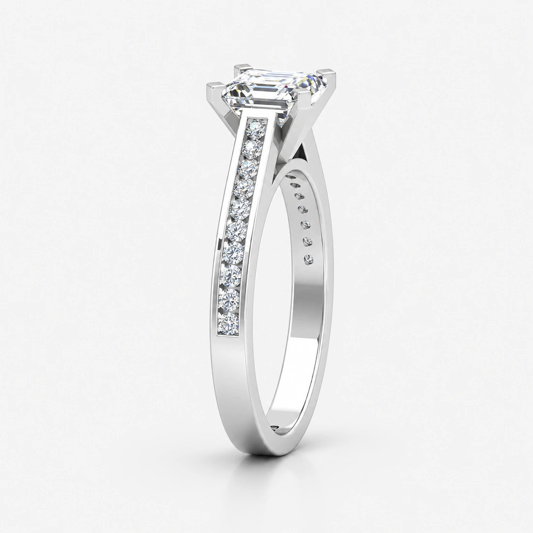 IGI Certified Lab Grown Classic Asscher-Cut Diamond with Round Channel-Set Engagement Ring in Gold & Platinum – 1–4Ct