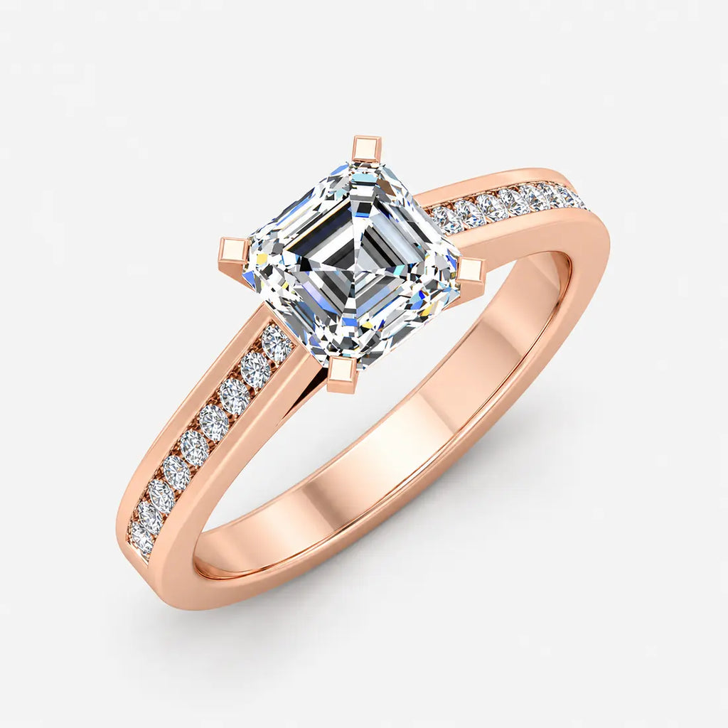 IGI Certified Lab Grown Classic Asscher-Cut Diamond with Round Channel-Set Engagement Ring in Gold & Platinum – 1–4Ct