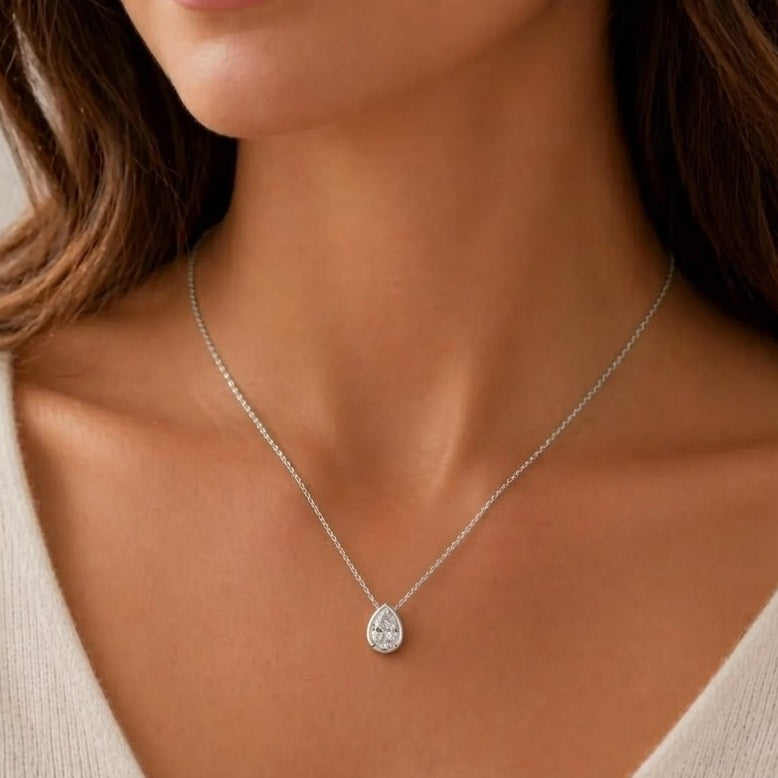 GIA Certified Pear Natural Diamond Bezel Set Pendant in Gold (0.30–1.00CT)