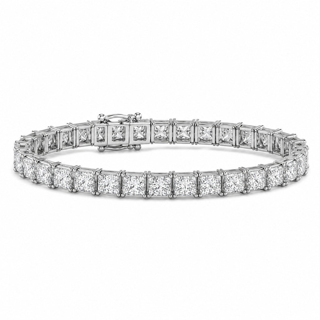 10.00 Carat D-E/VS Lab Grown Princess Diamond Claw Set Tennis Bracelet In White Gold