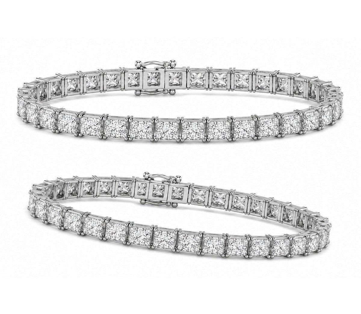 10.00ct Princess Diamond Tennis Bracelet - 9k Gold (Angle View 4)
