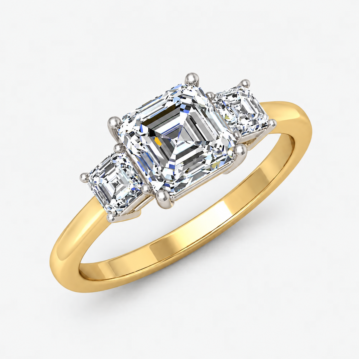 IGI Certified Lab Grown Athena Asscher Cut Three-Stone Diamond Engagement Ring in Gold & Platinum – 1–4Ct