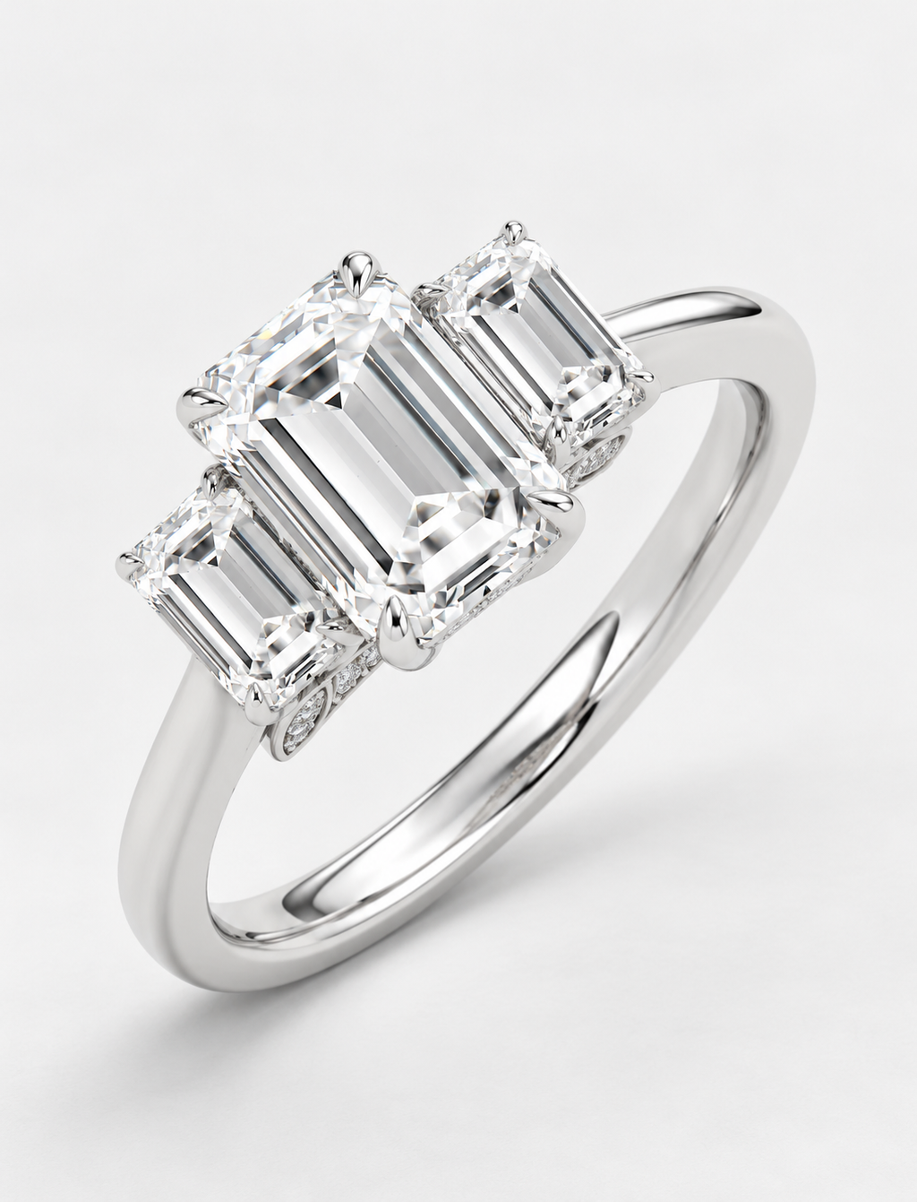 2.50CT Lab Grown Solitaire Emerald Diamond Trilogy Ring Platinum