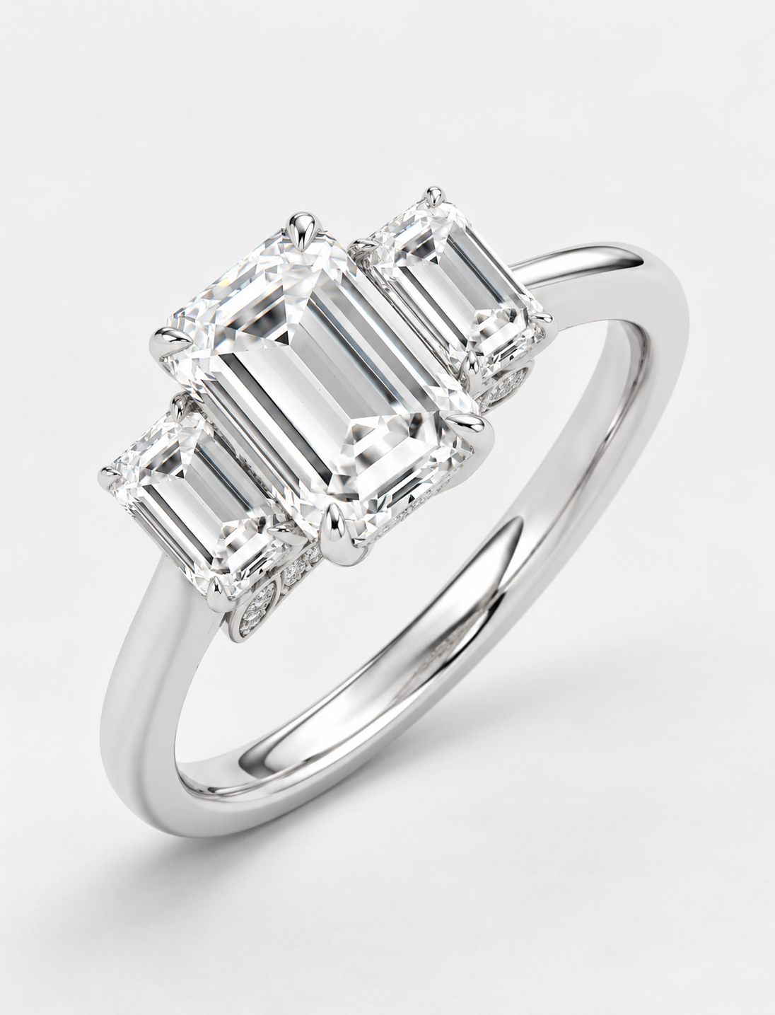 2.50CT Lab Grown Solitaire Emerald Diamond Trilogy Ring Platinum
