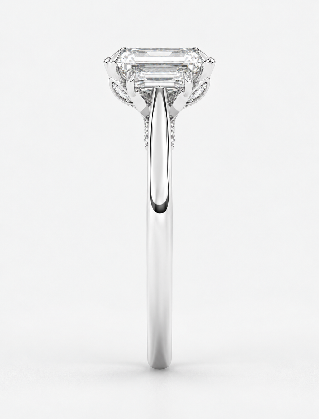 2.50CT Lab Grown Solitaire Emerald Diamond Trilogy Ring Platinum