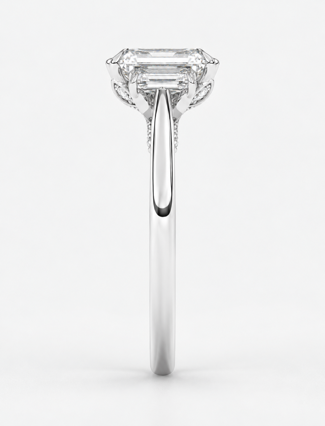 2.50CT Lab Grown Solitaire Emerald Diamond Trilogy Ring Platinum