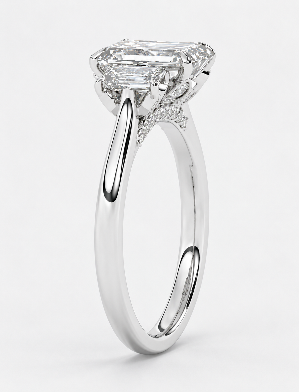 2.50CT Lab Grown Solitaire Emerald Diamond Trilogy Ring Platinum