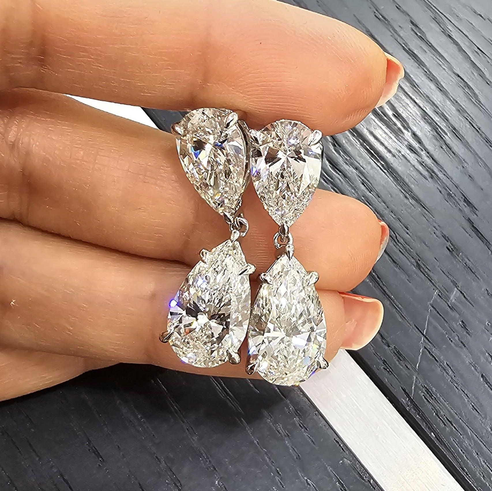 Clearance - CERTIFIED 12.00Ct Pear Diamond Dangle Drop Earring in Platinum